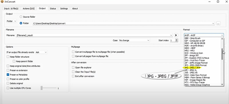 Select JPG In Xnconvert
