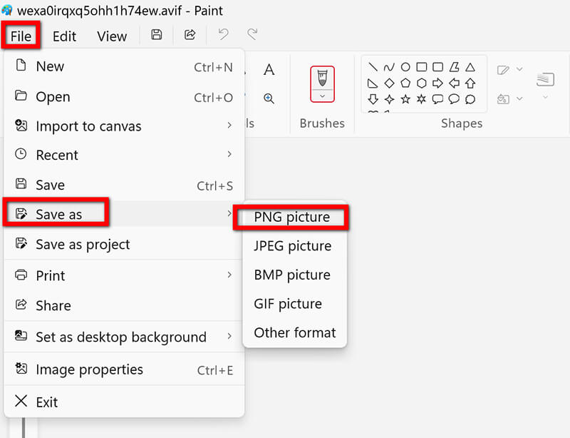 Save Avif to PNG in Paint