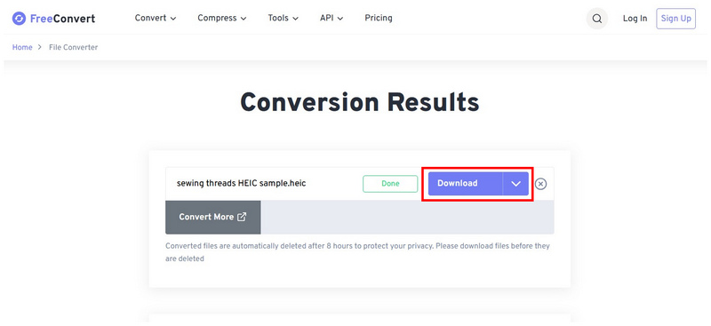 Freeconvert Download Button