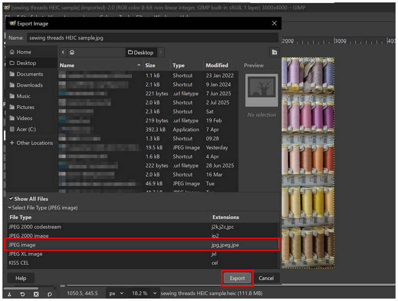 Gimp File Export Menu Format
