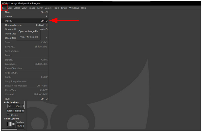Gimp File Tab Open