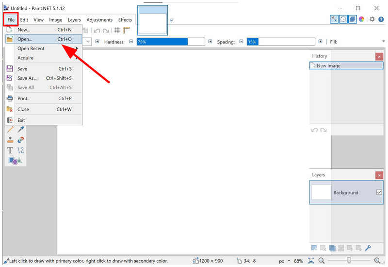Paint Net File Open