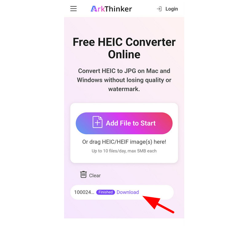 Arthinker Free Heic Converter Download Button