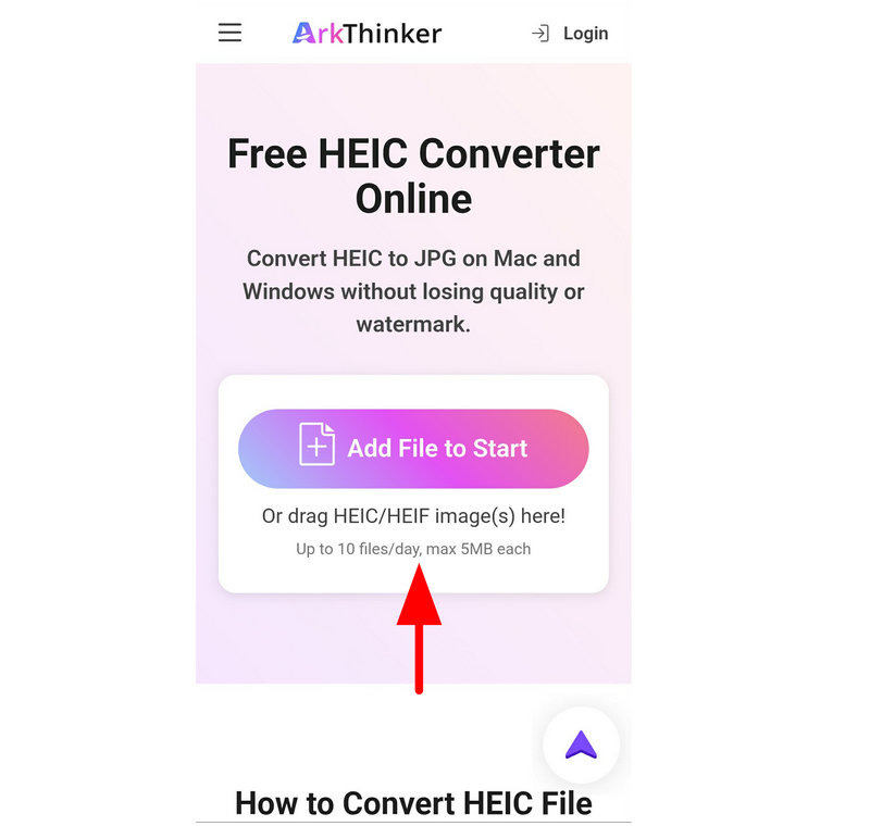 Arthinker Free Heic Converter Online Add File Mobile