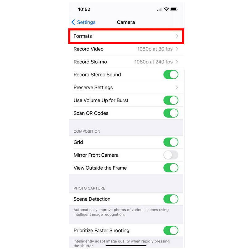 Camera Settings Format