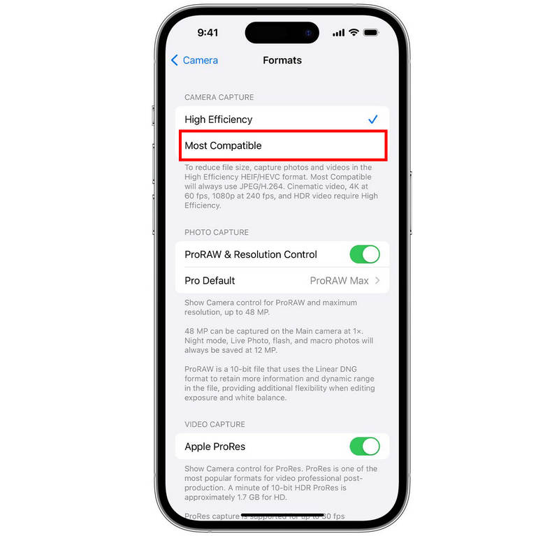 Camera Settings Most Compatible