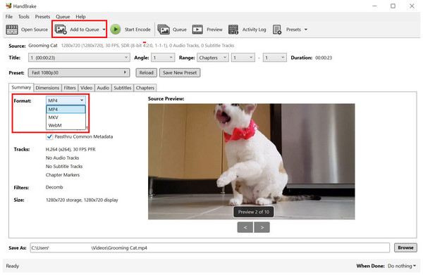 Handbrake Change Format