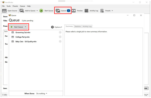 Handbrake Queue Start