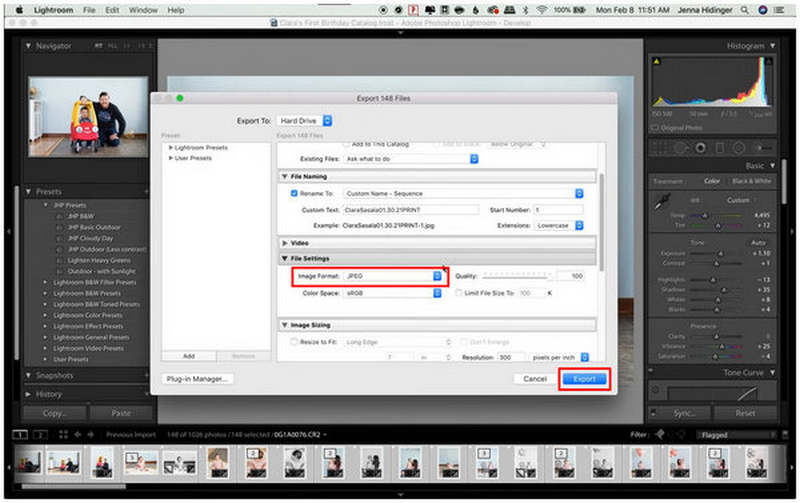 Adobe Lightroom Image Format Export