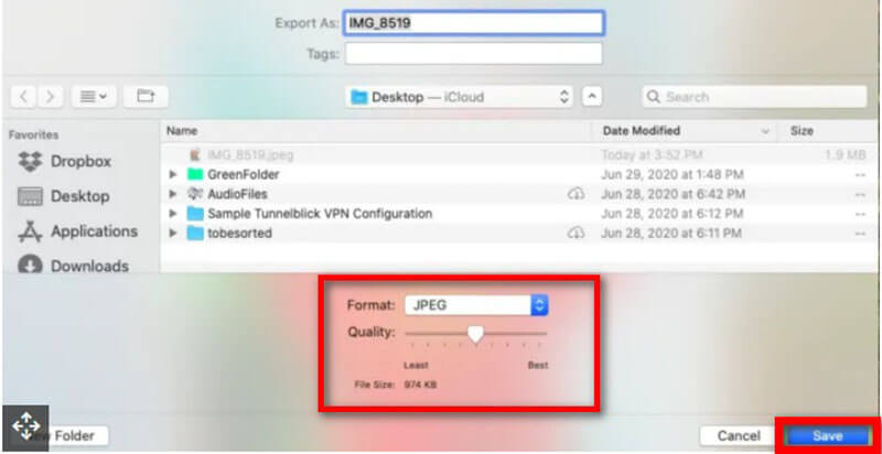Export JPG In Preview