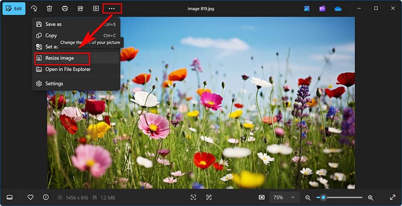 Resize Image Option Windows Photos