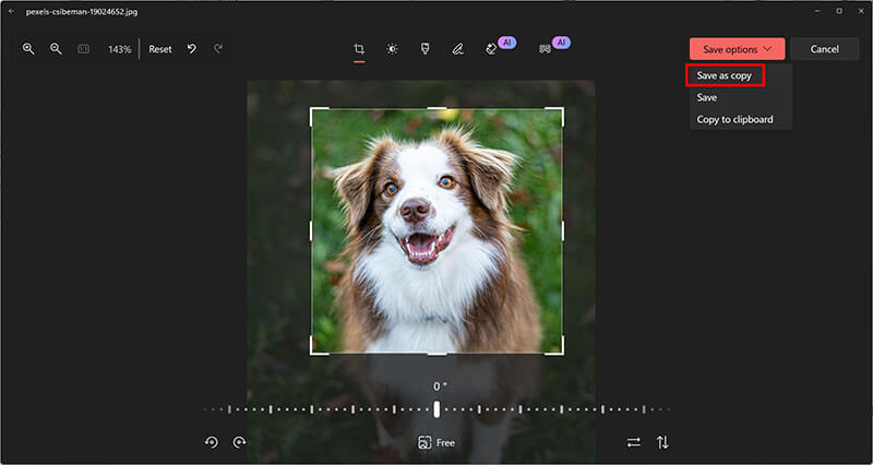 Save Cropped Image On Windows Photos