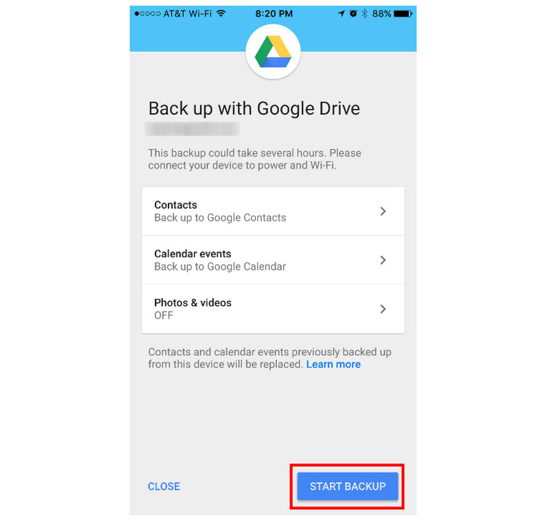 Google Photos Start Backup