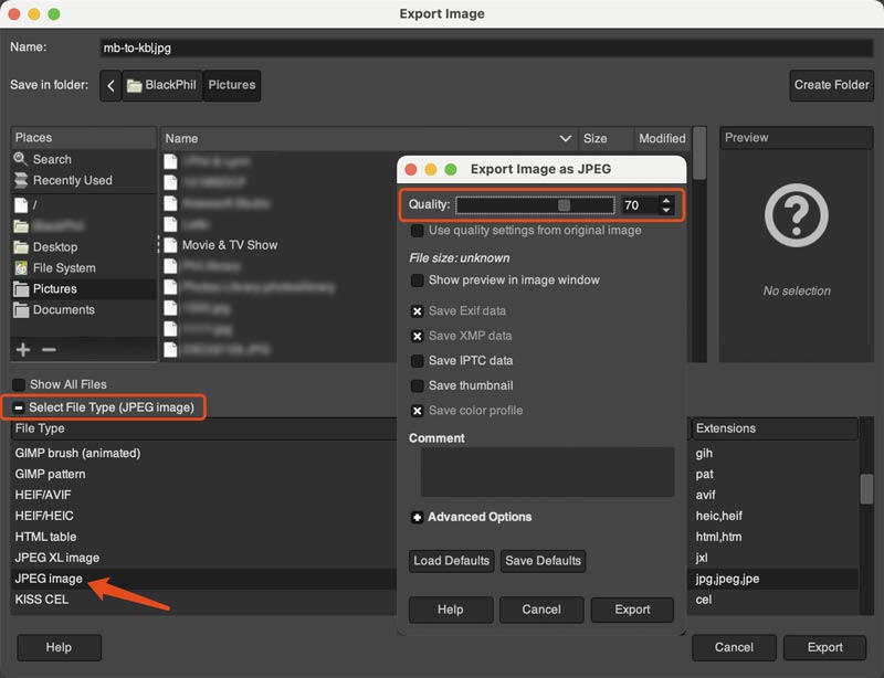 Gimp Convert MB to Kbr