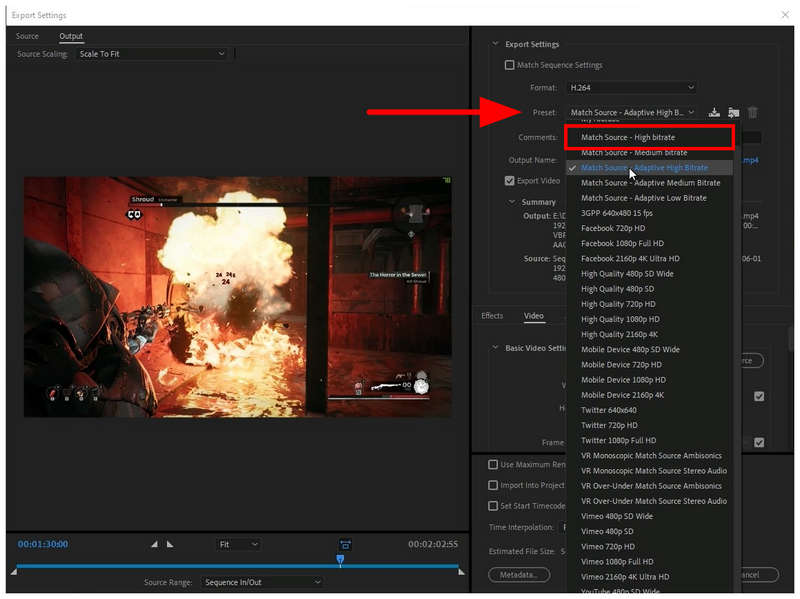 Premiere Pro Preset Options