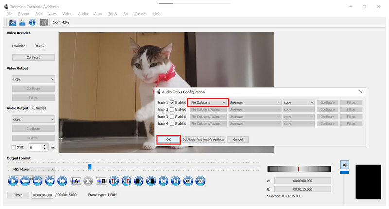 Avidemux Audio Track Added