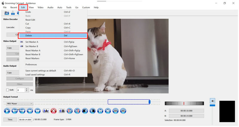 Avidemux Delete Button