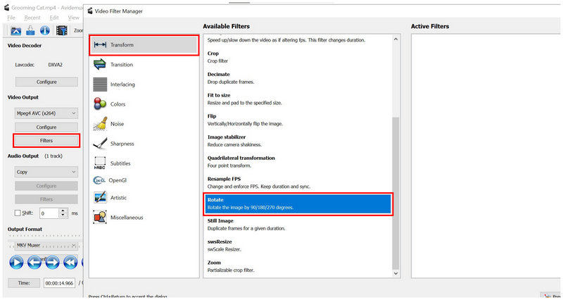 Avidemux Filters Transform Rotate