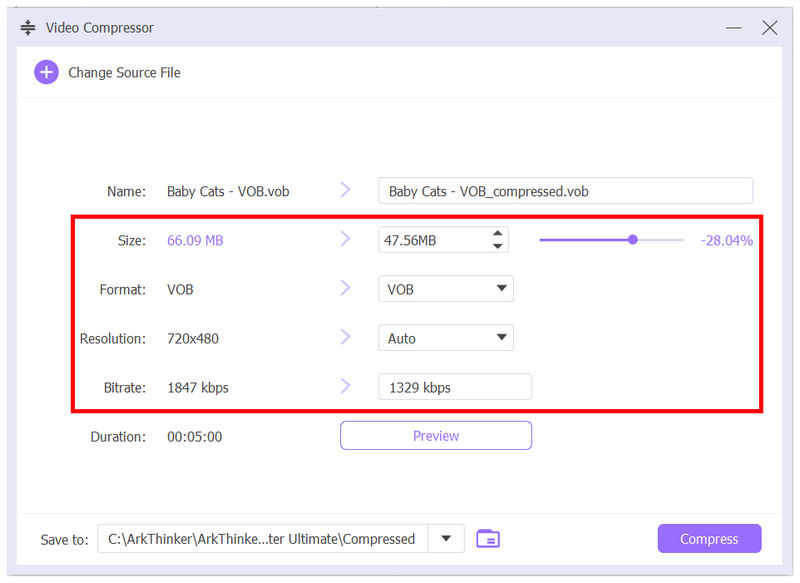 Arkthinker Video Converter Ultimate Compress Vob