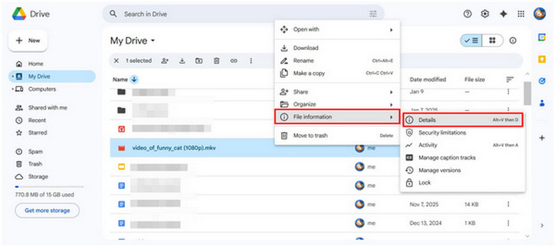 Google Drive File Info Details