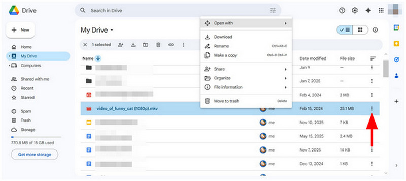 Google Drive Select Video