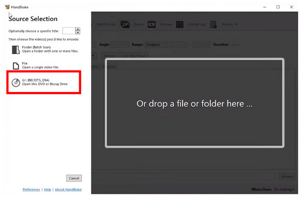 Handbrake DVD Select