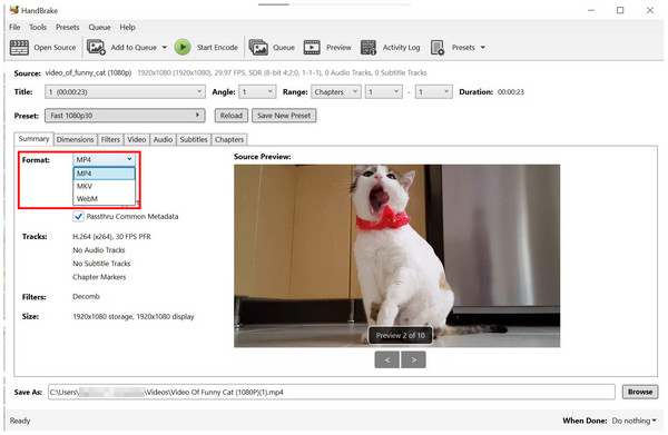Handbrake Format Select
