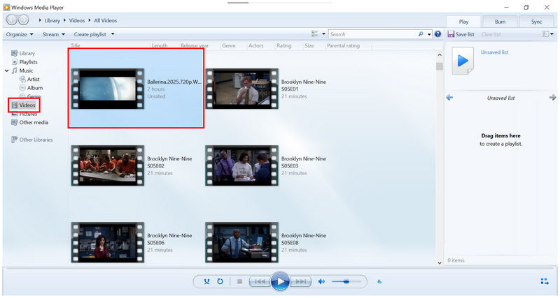 Legacy Windows Media Player Select Video