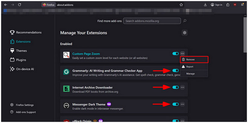 Firefox Remove Disable Extensions