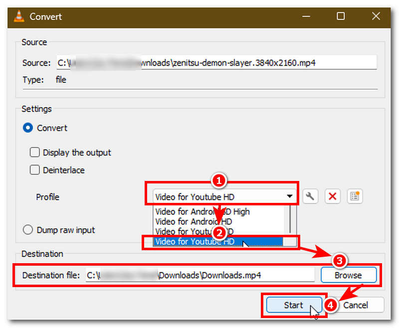 Choose Profile Then Convert