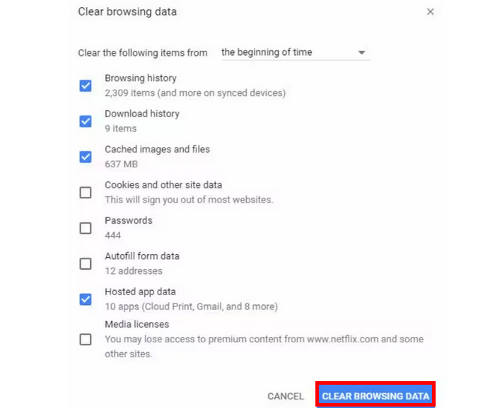 Clear Browsing Data Chrome