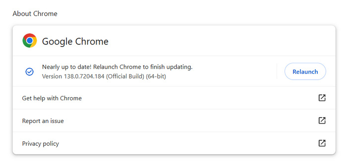 Updating Chrome Update