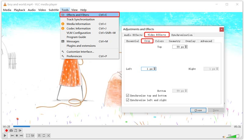 Crop Video in VLC Through Video Effects