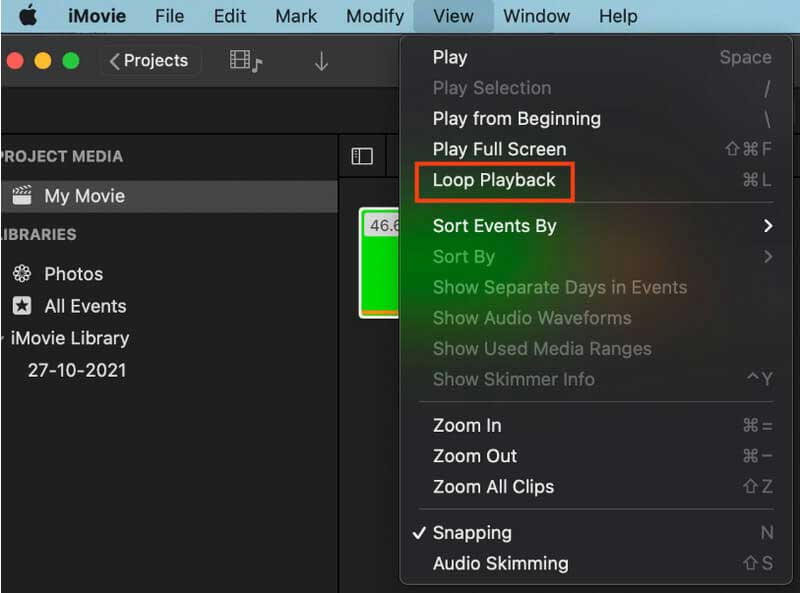 Loop Playback on iMovie Mac