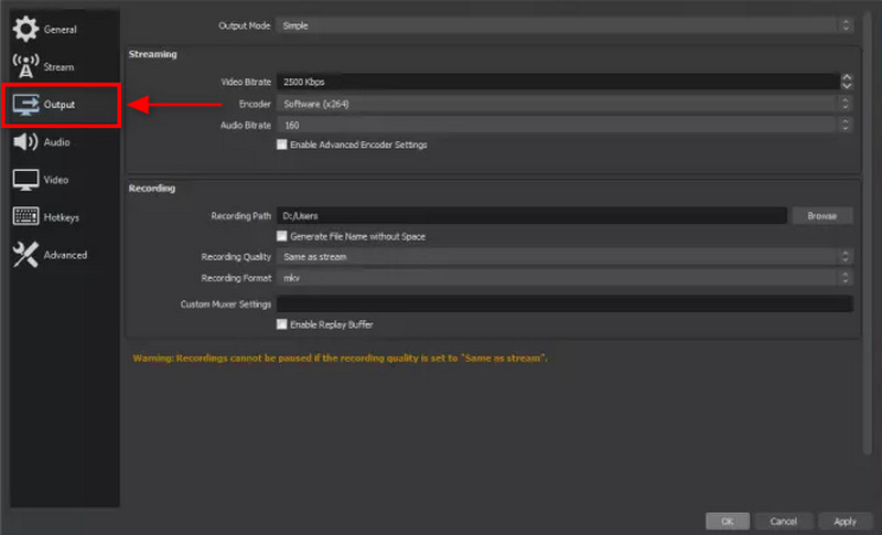 Go to Output Setting