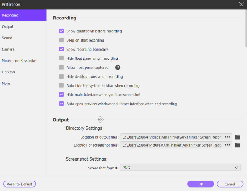 Preferences Menu