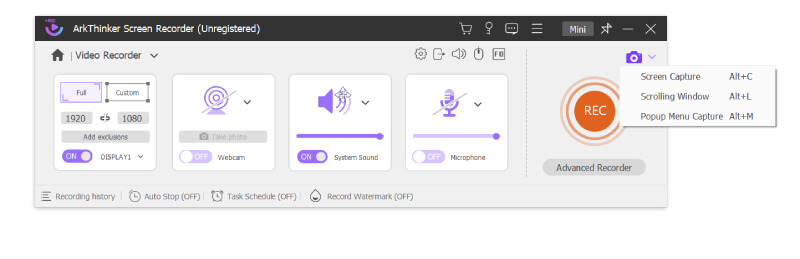 Capture Options of Arkthinker Screen Recorder