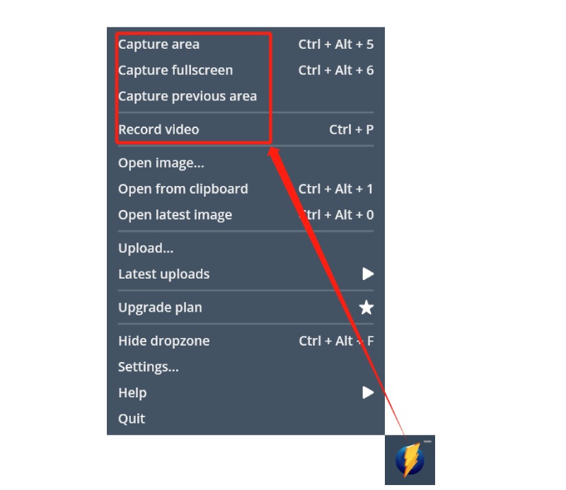 Main Menu of Monosnap