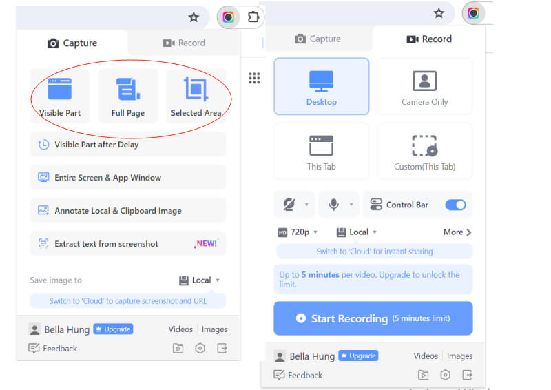 Select Screenshot Options