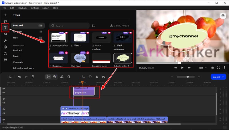 Add Text Watermark in Movavi