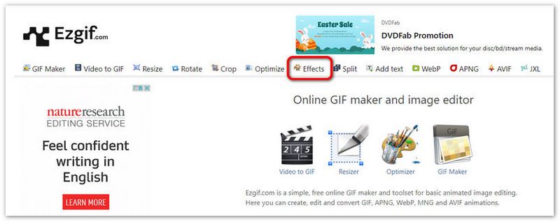 Choose Effects in EZGIF