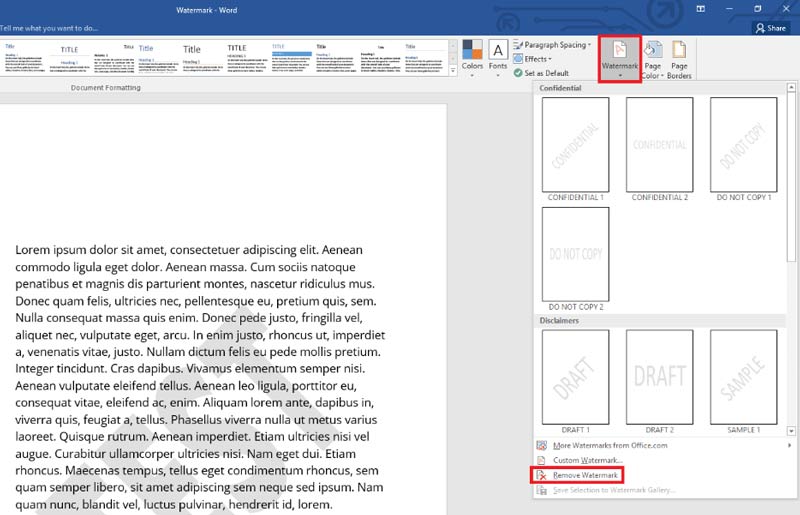 Remove Watermark in Microsoft Word