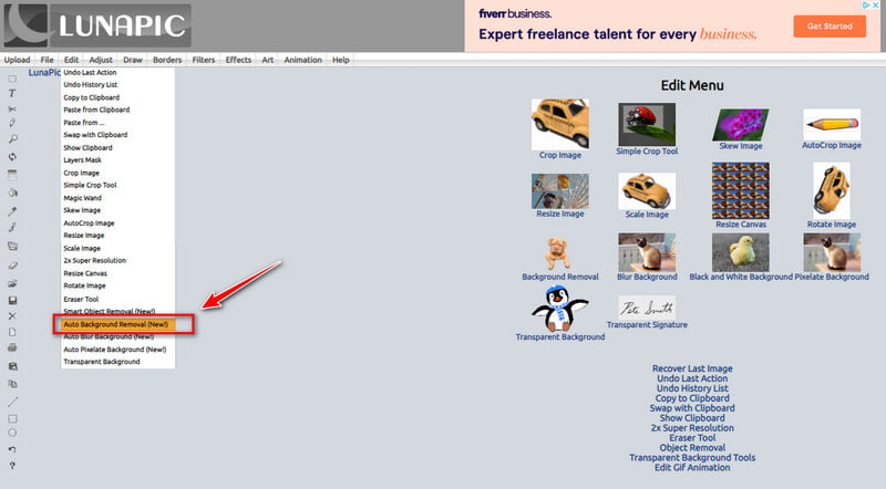 Select Auto Background Removal in Lunapic