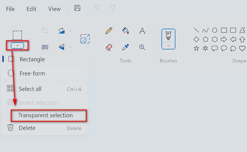Transparent Selection in Paint
