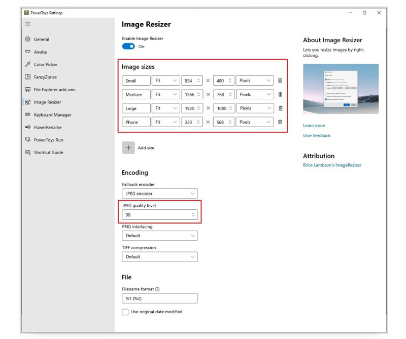 Resize Image on Windows Select Images