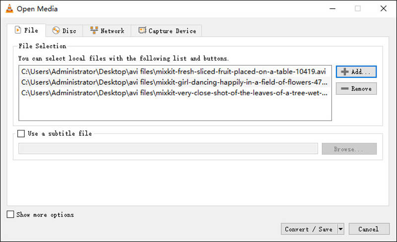 VLC Add AVI Files