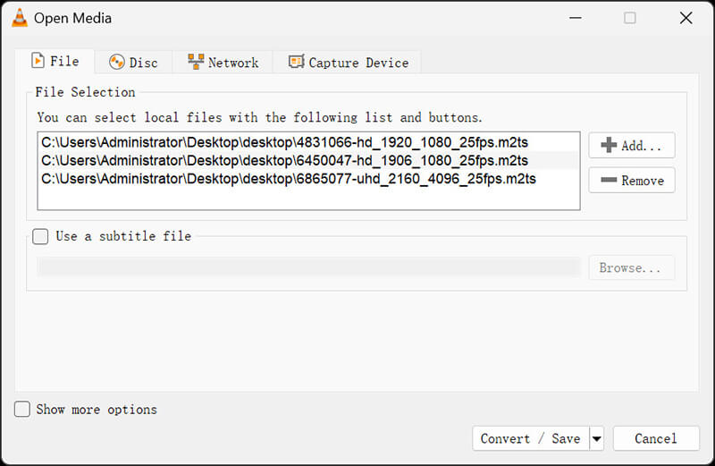 VLC Add M2ts Files