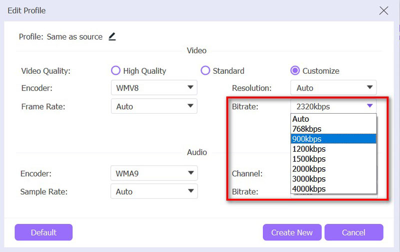 Change Video Bitrate