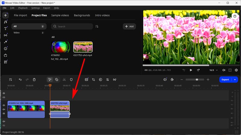 Drag Mp4 into Movavi Timline.