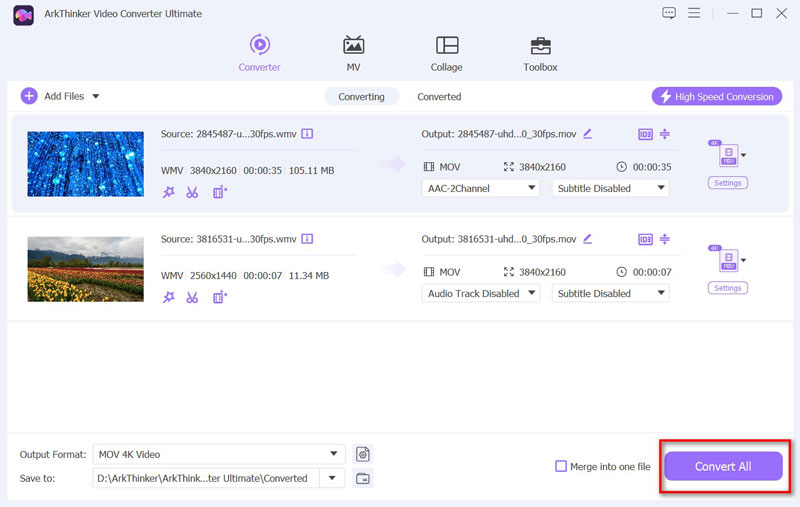 Convert WMV to MOV In Arkthinker